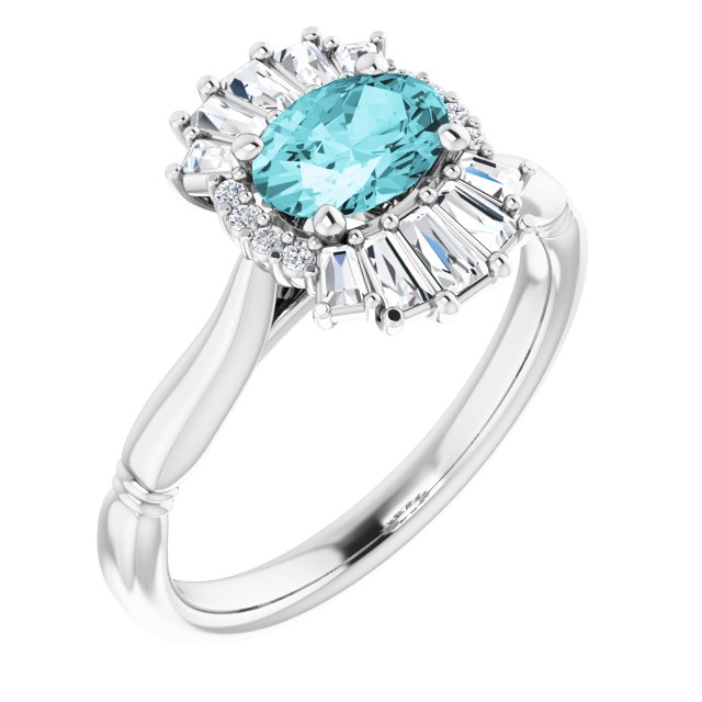Platinum Natural Blue Zircon & 1/4 CTW Natural Diamond Ring